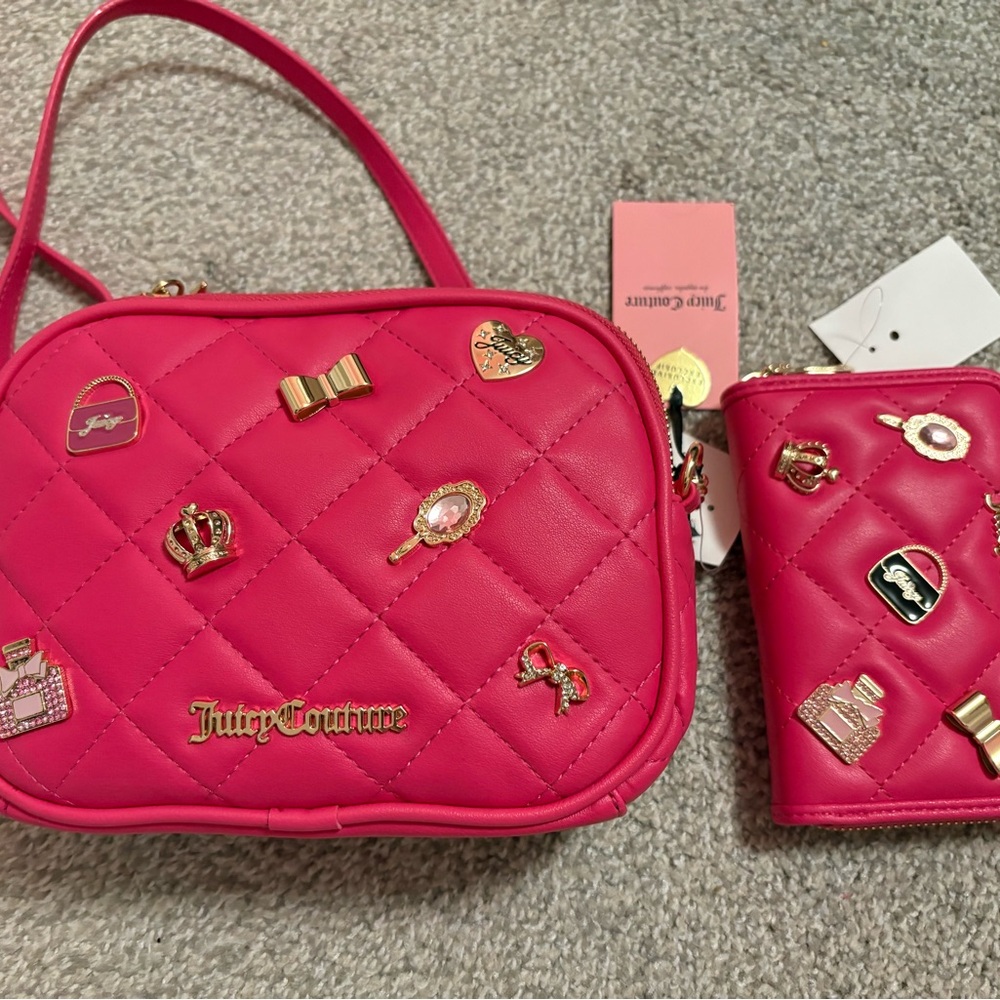 New Juicy Couture Pink Quilted Bag and Wallet Set